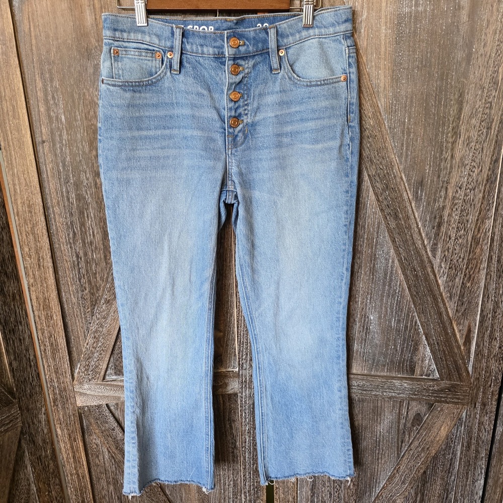 J.Crew Jeans Women's Size 29 Light Wash Demi Boot Crop Button Fly Frayed Hem‎